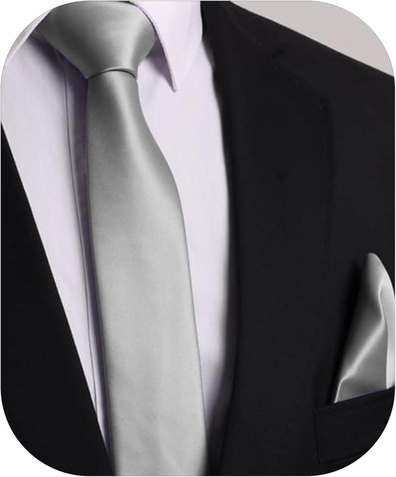Trilece Ties for Men - Mens Solid Color Formal Necktie and Pocket Square Sets - Image 2